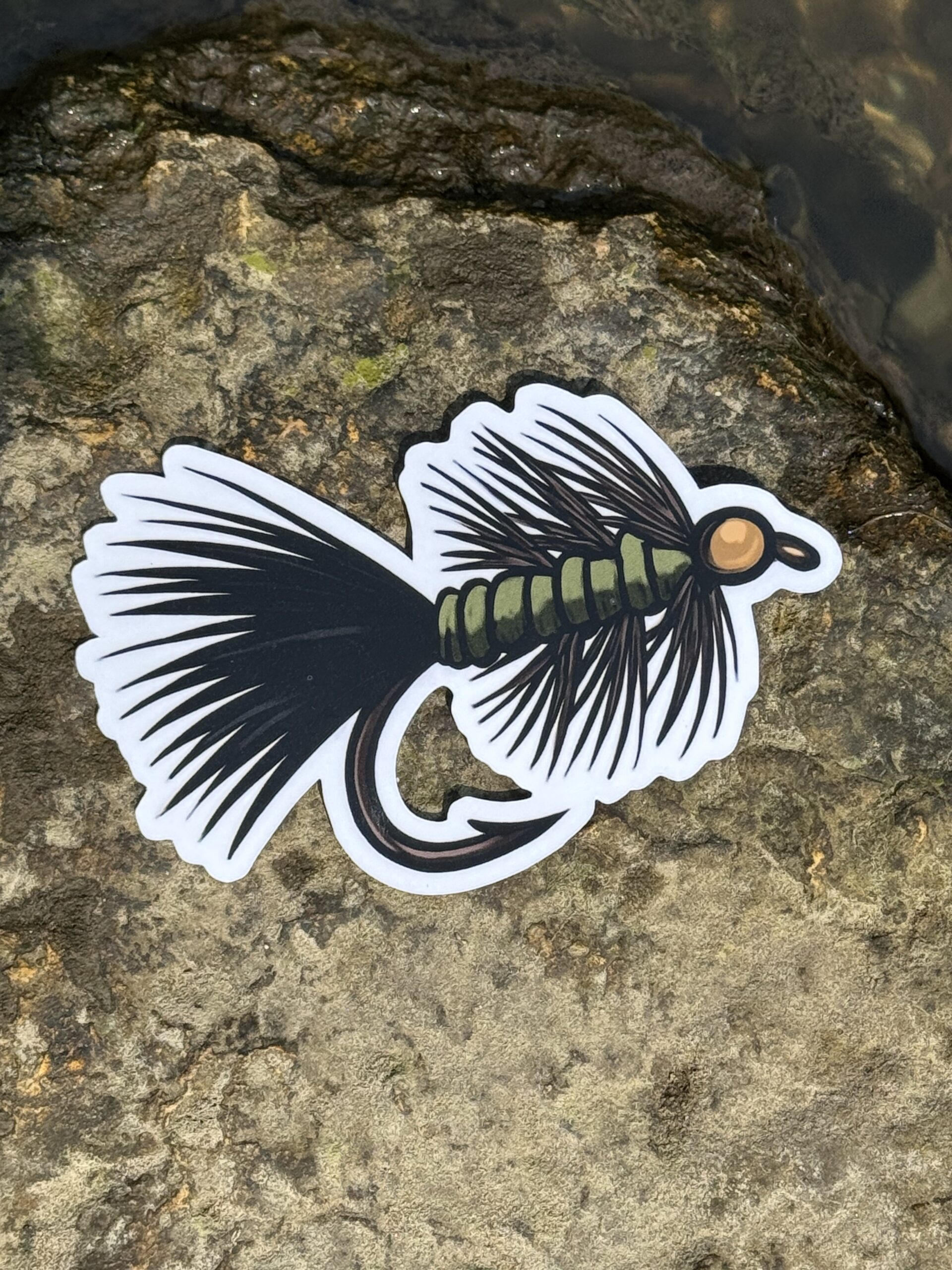 Woolly Bugger Streamer Fly Fishing Sticker, Die Cut Vinyl Sticker with UV Protection, Great for Laptop, Yeti, Hydroflask, or Bumper, 4"