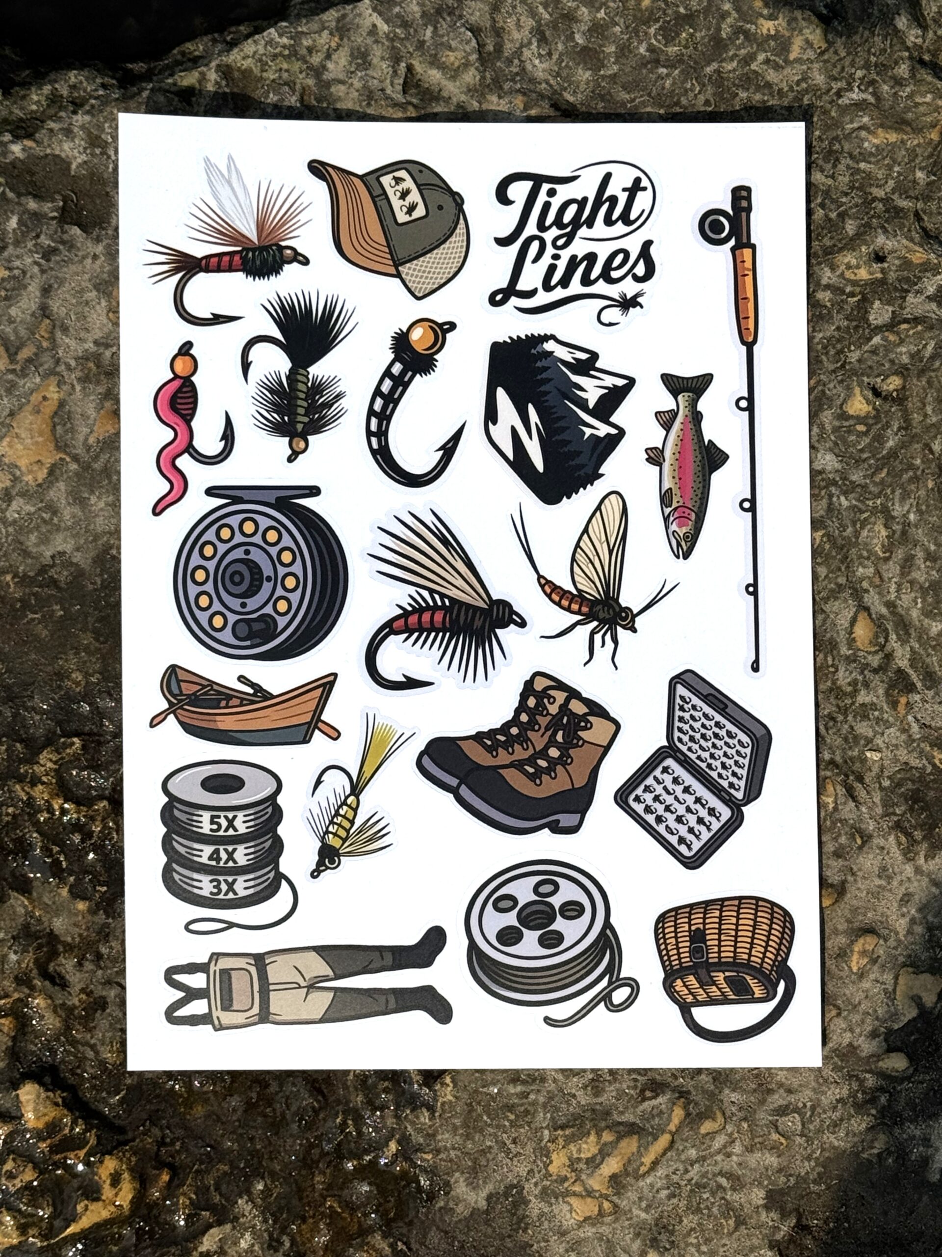 20 Piece Fly Fishing Sticker Set - Great for Scrapbooks, Memory Books, Yeti, Hydroflask, or Anywhere, Die Cut Vinyl Sheet